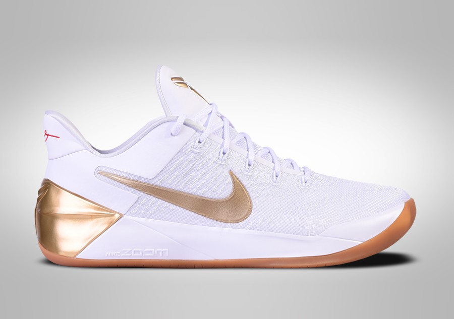 white and gold kobe shoes