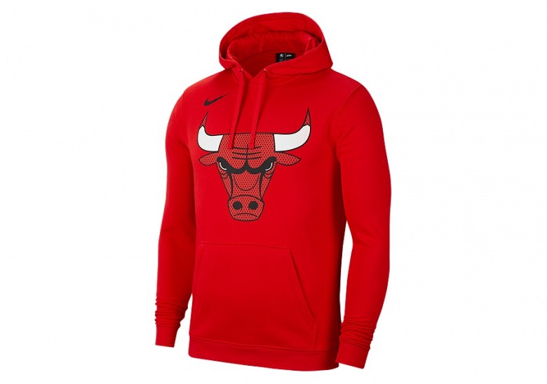 NIKE NBA CHICAGO BULLS CLUB LOGO FLEECE PULLOVER HOODIE UNIVERSITY RED