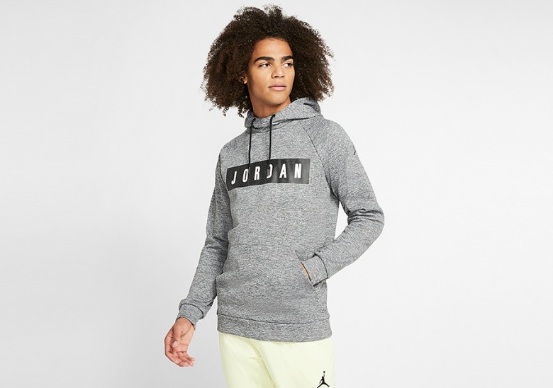 NIKE AIR JORDAN THERMA 23 ALPHA FLEECE PULLOVER HOODIE CARBON HEATHER