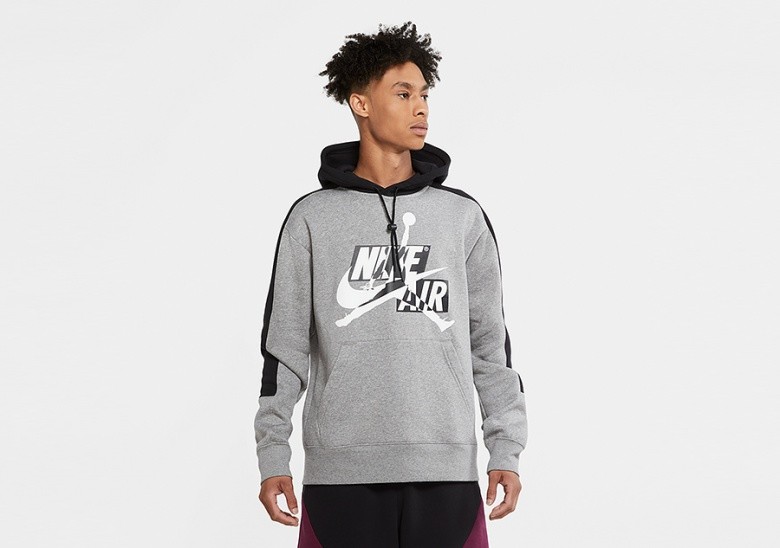 NIKE AIR JORDAN JUMPMAN CLASSICS FLEECE PULLOVER HOODIE CARBON HEATHER