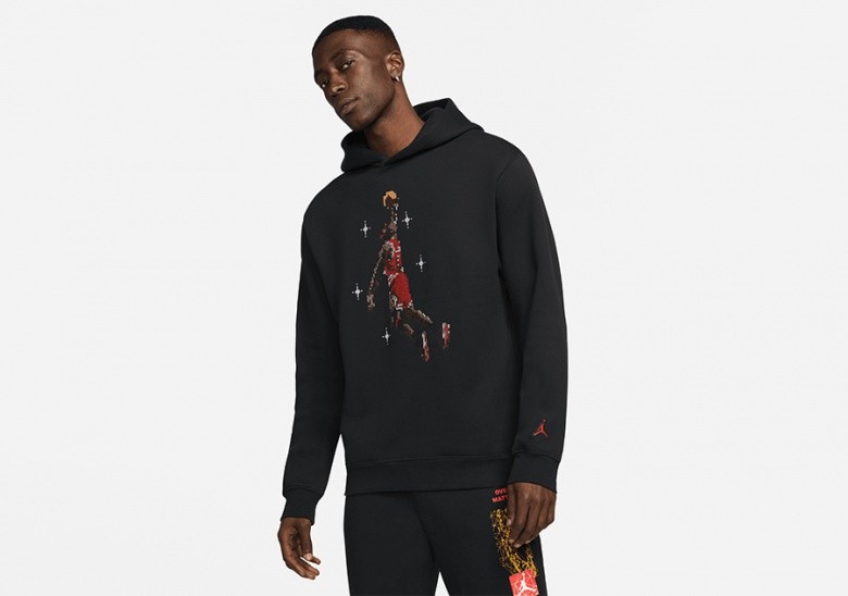 NIKE AIR JORDAN ESSENTIALS FLEECE GRAPHIC HOLIDAY HOODIE NOBLE BLACK