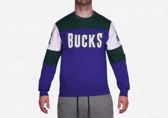 MITCHELL & NESS OVERTIME FLEECE CREW SWEATSHIRT MILWAUKEE BUCKS